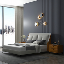 Italian minimalist bed light luxury modern simple leather bed double bed Nordic master bedroom INS Net red bed 1 8 2 meters