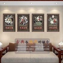 Jade carving painting Living room entrance solid wood carving pendant bedroom three-dimensional wall painting Fan-shaped relief new Chinese decorative painting