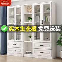 Solid wood bookcase minimalist modern locker leaning against wall cabinet Nordic Home Free combined shelves bookcase bookcase