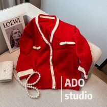 Small fragrant wind knit cardiovert jacket woman 2022 spring autumn season new sweaters loose outside wearing a lazy wind V collar blouse