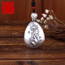 Hand Qing Lotus silver pendant long female ethnic temperament necklace simple joker retro accessories pendant pendant