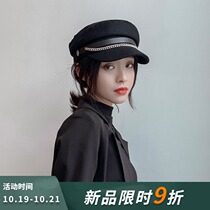 American and European Hui Korean wool flat-top navy hat children Japanese retro Joker face small beret autumn and winter