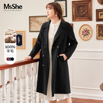 (Annual meeting shirt) Large size womens fat winter clothing flip collar double-breasted double-breasted long double-sided woolen coat coat