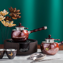 Easy silverware copper clad silver sterling silver 999 side Machine tea maker cooking teapot with filter Ebony sandalwood hammer tea set