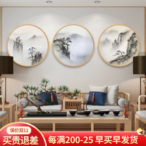 Modern Chinese-style porch circle painting abstract hand-painted landscape oil painting Nordic living room corridor home decoration painting