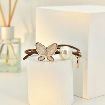 Colored butterfly beads Net red two-in-one head rope female tie hair rubber band tie meattail high elastic hair accessories