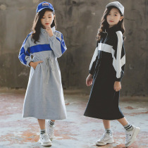 Girl dress 2021 Spring and Autumn new middle school child mother and daughter parent-child dress casual color matching stitching fashion long skirt