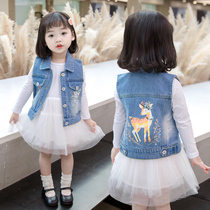 Childrens clothing girls denim vest spring and autumn new baby western style denim vest 2-8 years old wear 4 denim horse clip tide