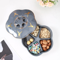 Creative grid with lid storage box candy plate home modern living room coffee table Chinese New Year snacks melon seeds dried fruit plate