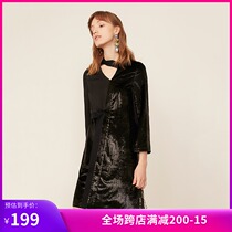 lily spring new womens bright silk velvet stitching asymmetrical waist dress 7204