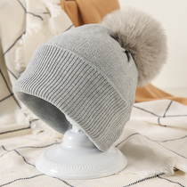 Hat female autumn and winter Korean version of real fox fur ball knitted hat Joker double layer warm and thick wool cap