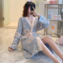 Age-reducing academic style ~ small fresh nightgown pajamas women spring and autumn cotton long sleeve cute light blue household clothing