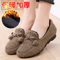 Winter new old Beijing cloth shoes soft bottom plus velvet wool shoes flat lazy people casual non-slip women fashion cotton shoes