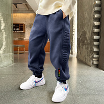 Boys pants autumn and winter childrens waffle plus velvet trousers 2022 new childrens sports pants in the big childrens casual pants