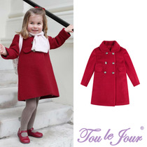 Toulle Jour Girl Dress Princess Van Clip Cotton Warm Double Row Buttons Dolls Round Neckline Na Lali Red Wool