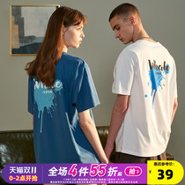 Radiohead little devil smiling face T-shirt couple Summer creative splashing ink mens short sleeve cotton ins female loose tide