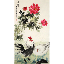 Famous hand-painted with a group photo Famous female artist Diao Caixia Auspicious Chinese painting flower and bird painting Big rooster painting