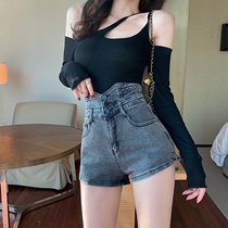 Ultra-high-waist denim shorts women 2021 new aword slim wrap glutes outside wearing super shorts 100 lap hot pants female summer