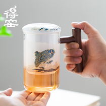 Office tea cup tea water separation Cup ceramic cup with lid filter heat-resistant glass water Cup personal Cup