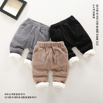 Baby pants autumn and winter 1-3 years old boy plus velvet corduroy trousers baby padded casual pants baby crotch pants