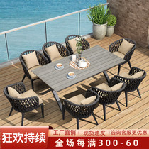 Purple leaf outdoor dining table and chair combination villa garden outdoor table and chair terrace dining table rope dining chair courtyard designer