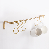 Kitchen non-perforated towel hanging rod creative brass bathroom towel single rod Nordic bath towel rack toilet towel rack
