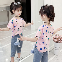 Childrens short-sleeved T-shirt summer new 2021 Korean version of the big childrens wave point childrens clothing girls  top little girl half sleeve