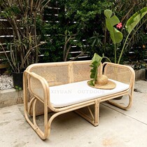 Balcony real rattan sofa Double three-person indoor ins bedroom Simple rattan woven Nordic bed and breakfast Courtyard rattan chair
