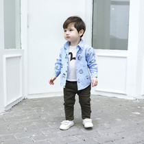 Boy long sleeve shirt pure cotton 2022 spring autumn new childrens blouse Childrens clothing foreign air baby full cotton lining clothes