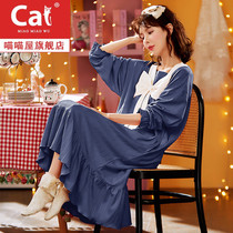Cotton pajamas womens new long sleeve bow nightdress student cute home wear long fairy dress