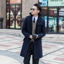 Autumn mens windbreaker Korean version of long single-breasted woolen coat British style slim coat with plus size youth