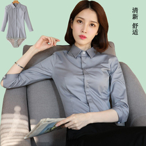 Gray seven-point sleeve new womens one-piece shirt short sleeve elastic anti-light long sleeve shirt professional size