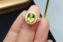 Light and luxurious Bright Green Pick Up Drain 7 * 9mm Natural Olive Stone Ring Woman S925 Pure Silver Butterfly Ring Alive 637