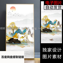 Nordic light and luxurious abstract Water and ink landscapes Jinshan Fortune Trees Fu Lu Ice Crystal Porcelain Decoration Painting Electronic Photo Material