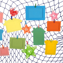 School kindergarten opening environment decoration creative hipster wooden clip new fishing net hard paper children photo frame hanging ornaments