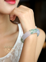 Longyu culture floating flower ice light green jade bracelet women Wangfu jade color jade girl Jade girl Jade Bracelet with certificate
