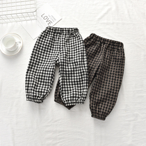Summer childrens pants Girls  pants 2021 new female Korean version of summer casual foreign style plaid pants wear pure cotton tide