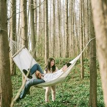 Cotton canvas white hammock with wooden pole single double indoor outdoor leisure adult camping swing photography dormitory