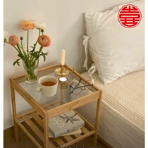 ins Bedside table Glass solid wood shelf Bedside table Bed and breakfast ribs rack House decoration simple storage rack