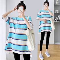 Pregnant Woman Spring Summer Clothing Loose big code striped short sleeve blouses undershirt Summer 2022 new pregnant woman summer dress t-shirt