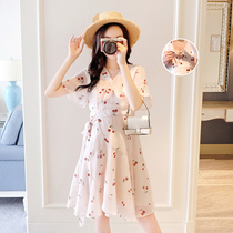 2022 new pregnant women Summer Lieven dress loose with short sleeves small frescoed snow-spun and laced dress and autumn clothing
