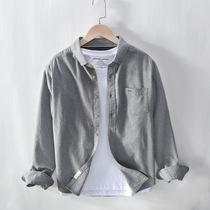 Grinding Hair Long Sleeve Shirt Mens Autumn Winter New Day Series Retro Blouse Loose Casual Pure Cotton Lining Jacket Tide