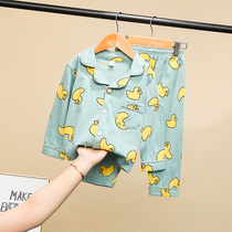Childrens pajamas cotton set female baby cartoon long sleeve 2021 Spring and Autumn New Boys Home clothing two-piece set