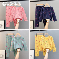 Girls cotton boneless underwear girls autumn clothes autumn pants set women baby flowers home clothing two-piece base shirt