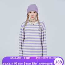 INSNLASIA original taro purple striped long-sleeved T-shirt tide brand mens and womens round neck couple sweater