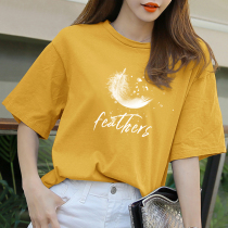 Cotton womens 2019 New Tide T-shirt short sleeve loose simple cartoon print ginger top student summer