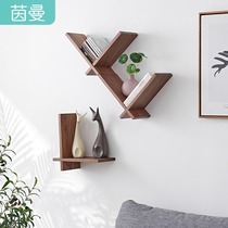 Inman home solid wood shelve white oak bedroom decorative partition room TV wall hanging wall-mounted cross bookshelf