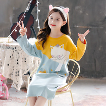 Girls night dress Autumn thin long-sleeved cotton Childrens pajamas Medium and large virgin girl princess dress Cartoon home clothes