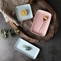 Matt saucer ceramic household side dish dessert pre-dinner side dish long Square small pink Blue simple dish
