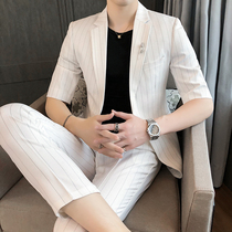 Rich Your Bird Stripes 70% Sleeves Small Suit Mens Summer New body Inn Wind Leisure West suit Two sets of damp